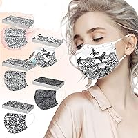 Vista 2 de Paquete de 50 mascarillas desechables con patrón de encaje con filtro facial de 3 capas con cinta elástica para las orejas, transpirables