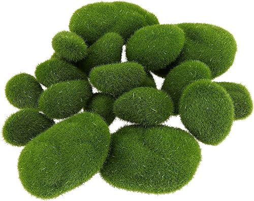 JEUIHAU 60 rocas artificiales de musgo de 6 tamaños, piedras de musgo decorativas, piedras cubiertas de musgo verde, rocas cubiertas de musgo falso