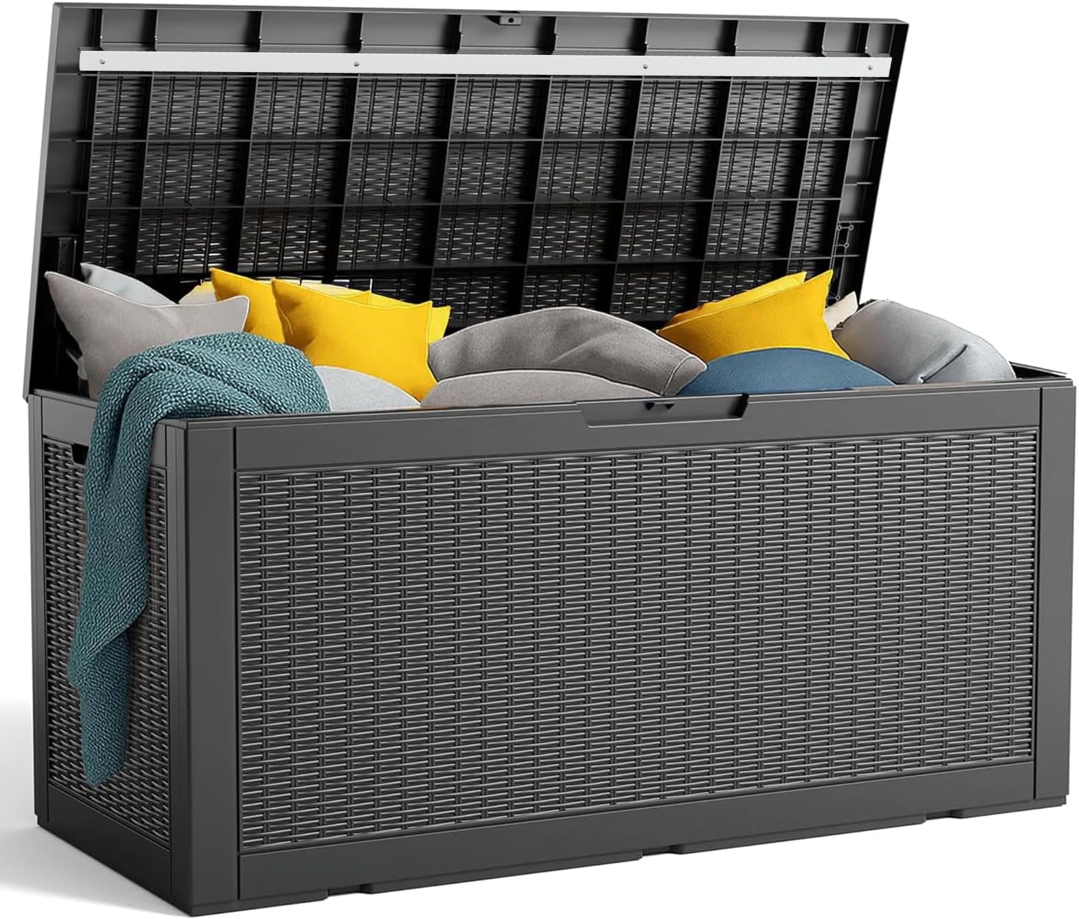 PatioZen 100 Gallon Deck Box Lockable Waterproof Outdoor Storage Black