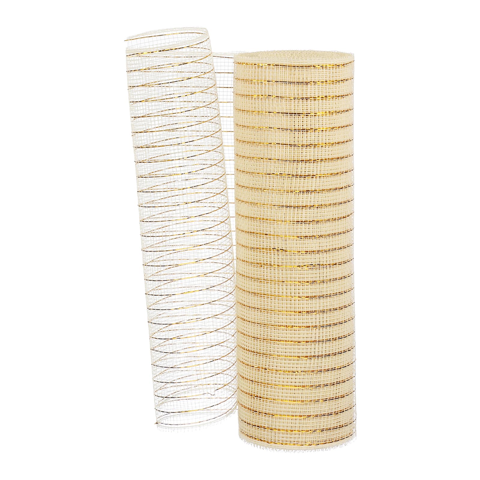 Cinta de malla decorativa metálica PATIKIL de 10 pulgadas, rollo blanco y dorado para árbol