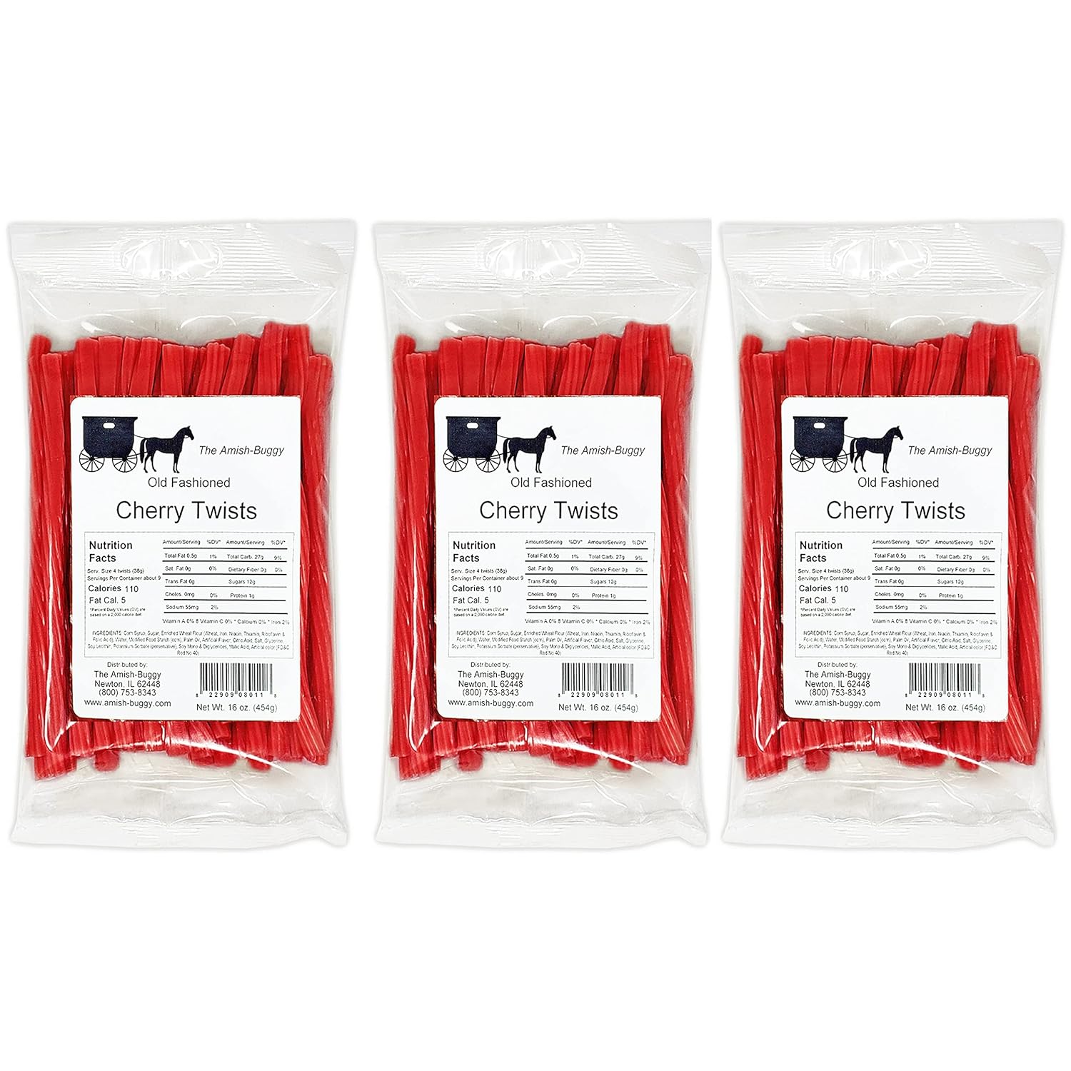 Arndts Fudgery Amish Licorice Twists - Three 16 Oz Pkgs (Cherry)
