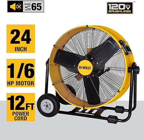 Miniatura 2 de DEWALT DXF2490 Ventilador de alta velocidad, ventiladores de suelo, ventilador industrial giratorio de metal eléctrico grande de 24 pulgadas con