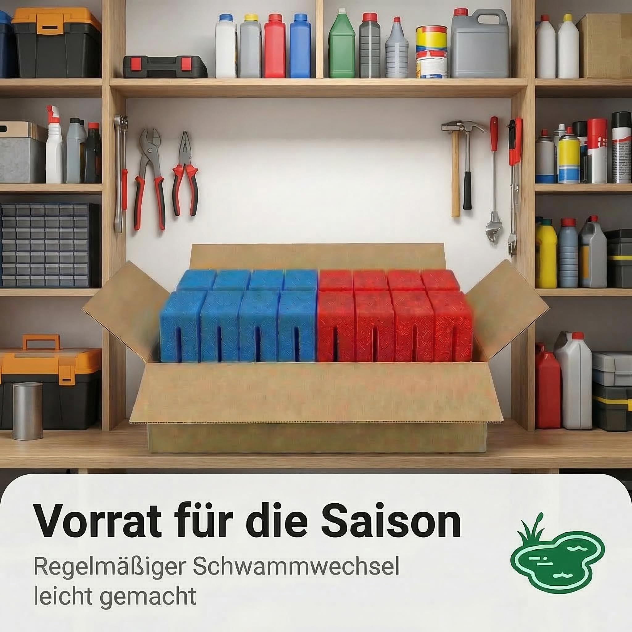 Pondlife Filterschwamm-Set für Teichfilter, kompatibel mit Oase BioTec 18 und ScreenMatic 18, 16er Set: 8× Blau grob PPI10 + 8× Rot fein PPI30, ca. 21,5 × 15,5 × 9 cm