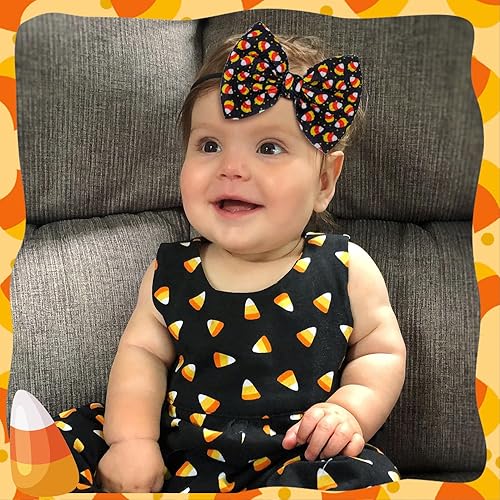 Miniatura 3 de YanJie Diademas de Halloween para bebés y niñas, diademas de pelo de calabaza con lazos, hechas a mano, dulces de Halloween, accesorios para el