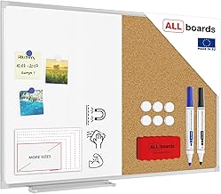 ALLboards 2-in-1 Combi Board, White Magnetic Dry-Erase and Cork with Aluminium Frame 90 x 60 cm, Whiteboard Notice Board