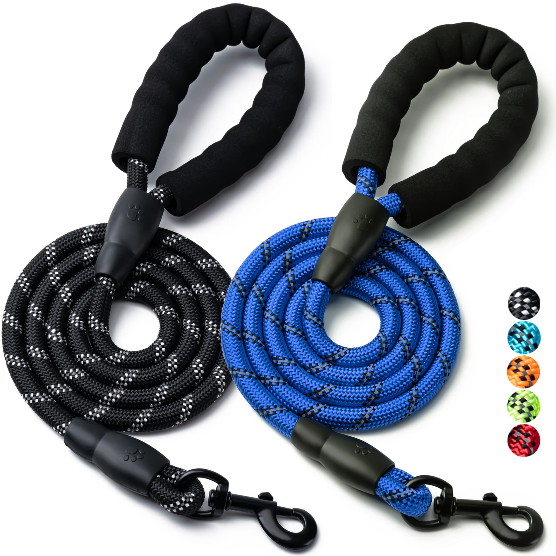 2 Pack Dog Leash, 4/5//6 FT Heavy Duty Nylon Rope Pet Leashes with Comfortable Padded Handle, Reflective Dog Leashes for Small Medium and Large Dogs (