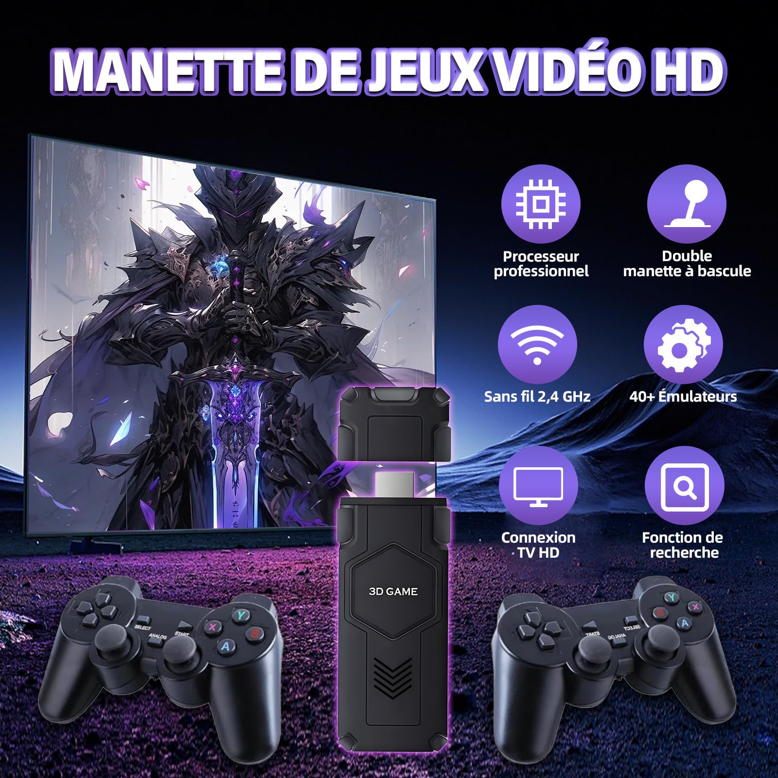 Y5 - Consola de videojuegos retro 4K, consola retrogaming de vídeo, compatible con 45+ emuladores, 2 mandos inalámbricos de 2,4 GHz, Gamepad Stick portátil Plug and Play para TV (128 GB)