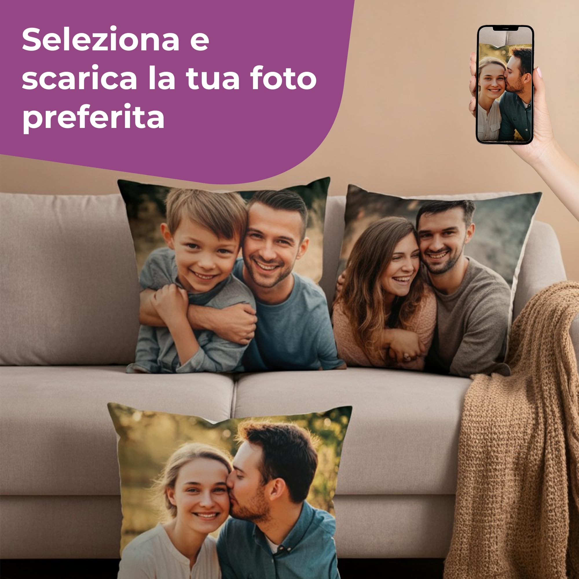 Cuscino Fotografico Personalizzato con Stampa Fronte-Retro, Foto o Testo, 45,7 × 45,7 cm, Morbido Cuscino Decorativo per la Casa, Regalo per Compleanni e Anniversari, Ideale per Amici e Familiari