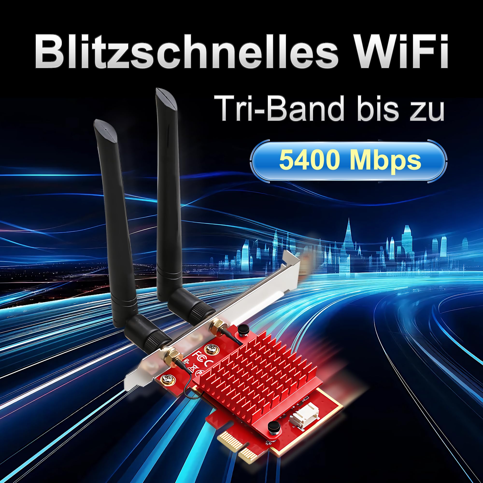 Tarjeta PCIe WiFi 6E para juegos, chip Intel AX210, 5400 Mbps Tri-Band (2,4/5/6 GHz), Bluetooth 5.3, latencia ultra baja para Windows 10/11, PC de escritorio Adaptador WiFi