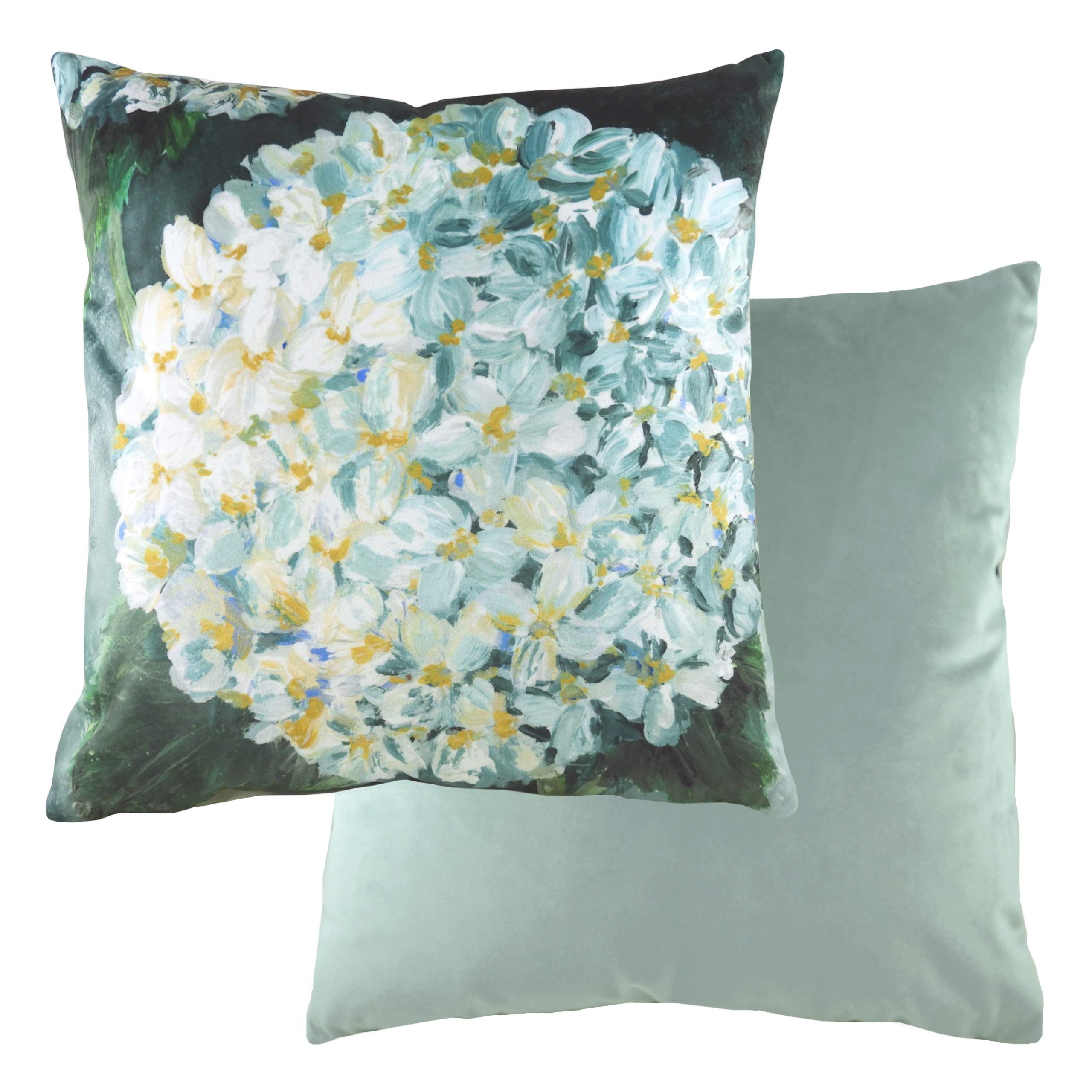 Evans Lichfield Winter Florals Hydrangea Cushion Cover, Eau De Nil, 43 x 43cm