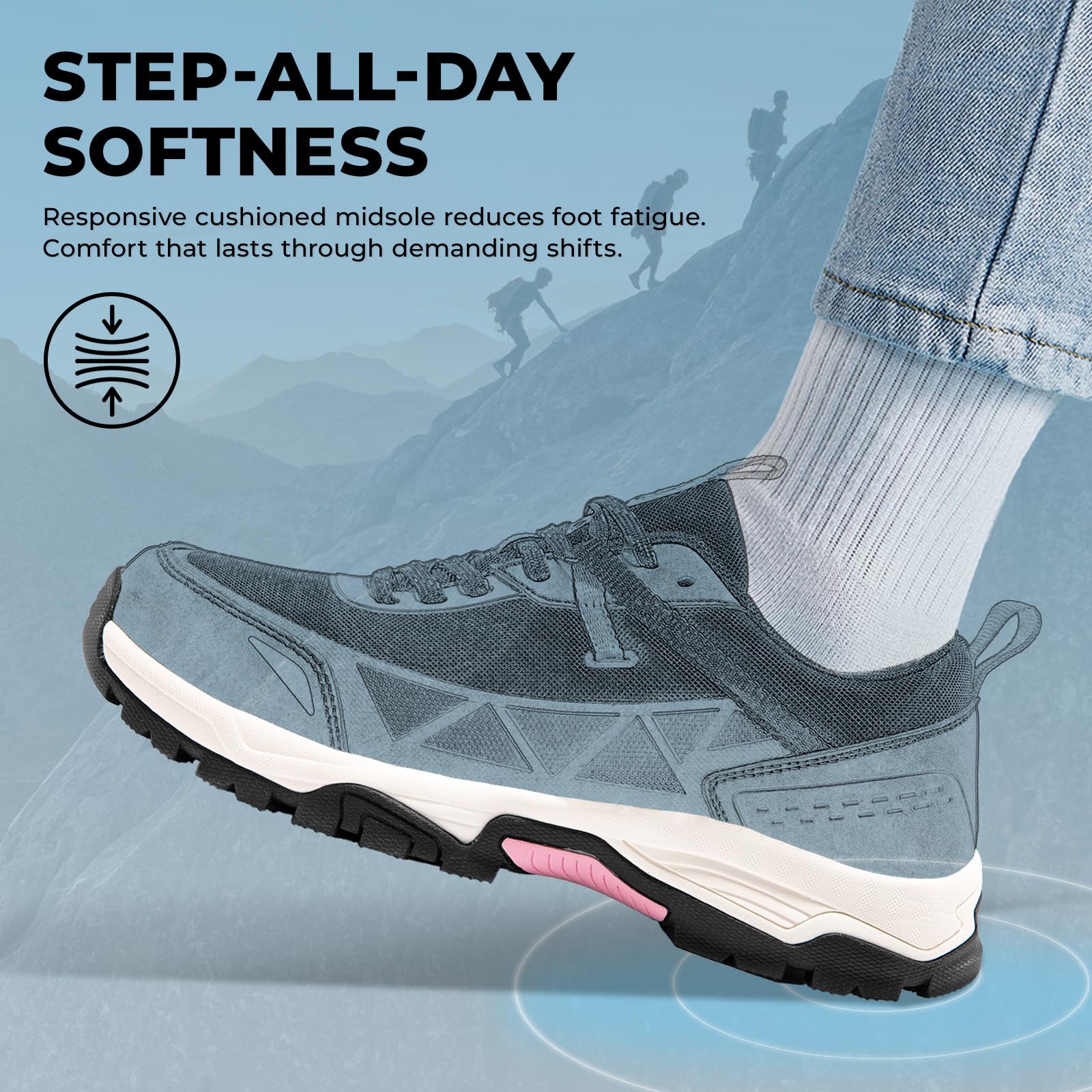 SPIEZ Zapatos de Seguridad para Mujer Ligeros - Zapatos de Trabajo con Punta Compuesta Transpirable, Resistente al Desgaste Zapatos de Senderismo para Exteriores, Negro Rosa EU35-41