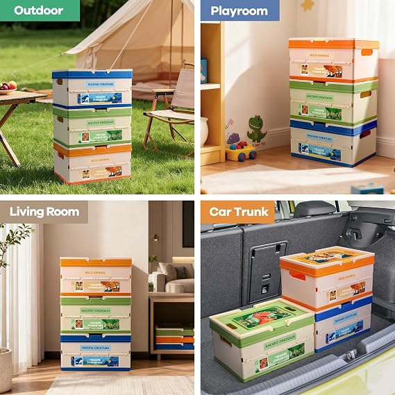 FRUSE 3 Pack Large Collapsible Toy Storage Box with Lid and Handle for Kids