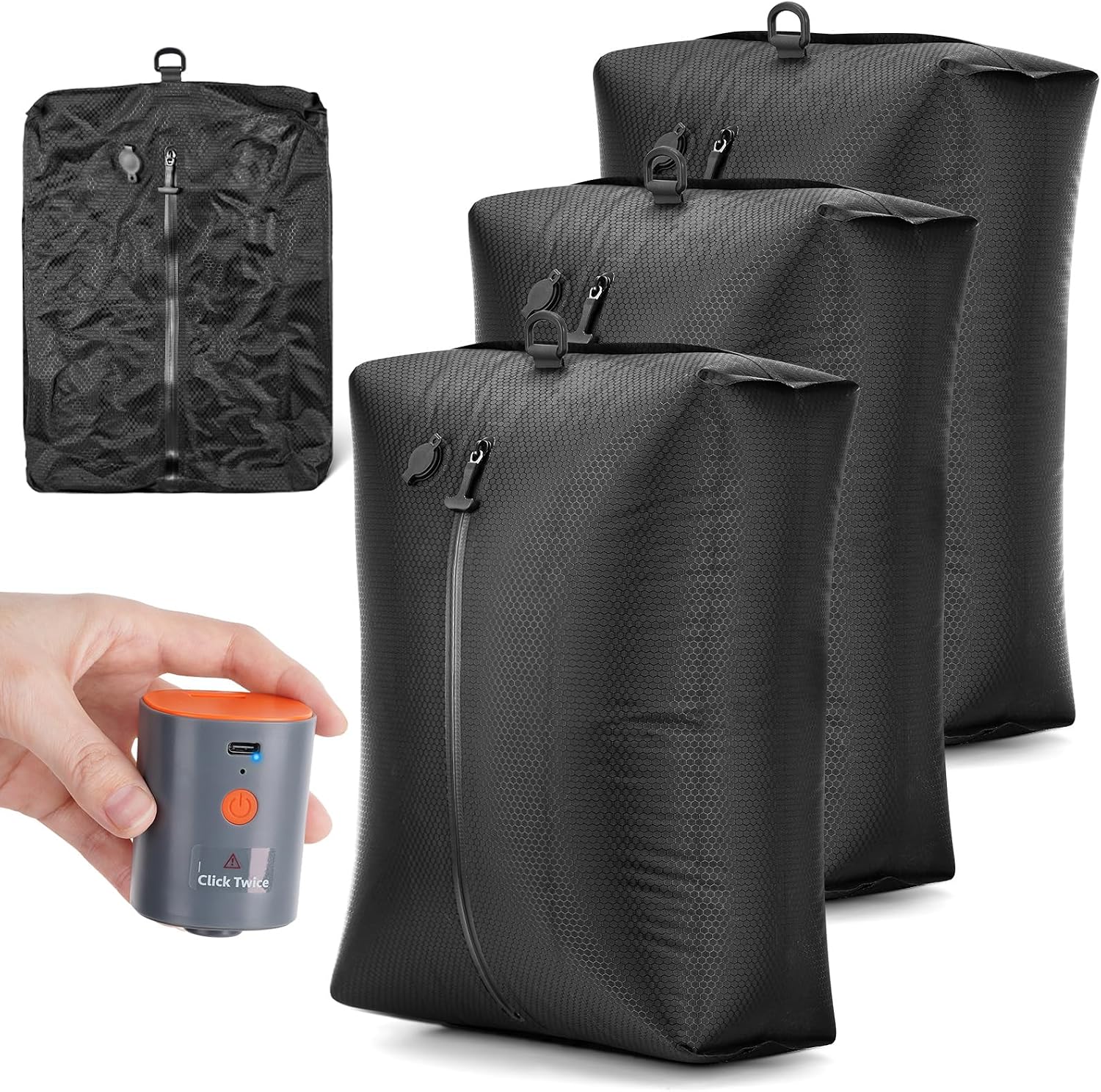 HONKID Travel Vacuum Bags with Pump 25L Compression Packing Cubes for Carry On Suitcases Backpack Luggage Odor & Waterproof Anti-Rip Reusable Vacuum Seal Bags for Clothing Travel Essentials - 3 Pack