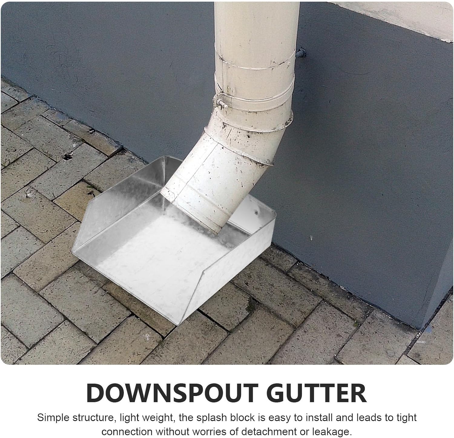 Iron Rain Gutter Downspout Metal Splash Block Connector | Silver Finish, Sturdy Iron Build, Space Saving Design, Light Weight Profile, Practical Drainage Use