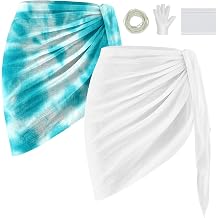 Zoooyawn 2 Pcs Cotton Beach Sarongs for Tie Dye Kit Things Items to Tie Dye Bikini Wrap Cover Ups for DIY Blank White Swimwear Women Tie Dying Short,Large