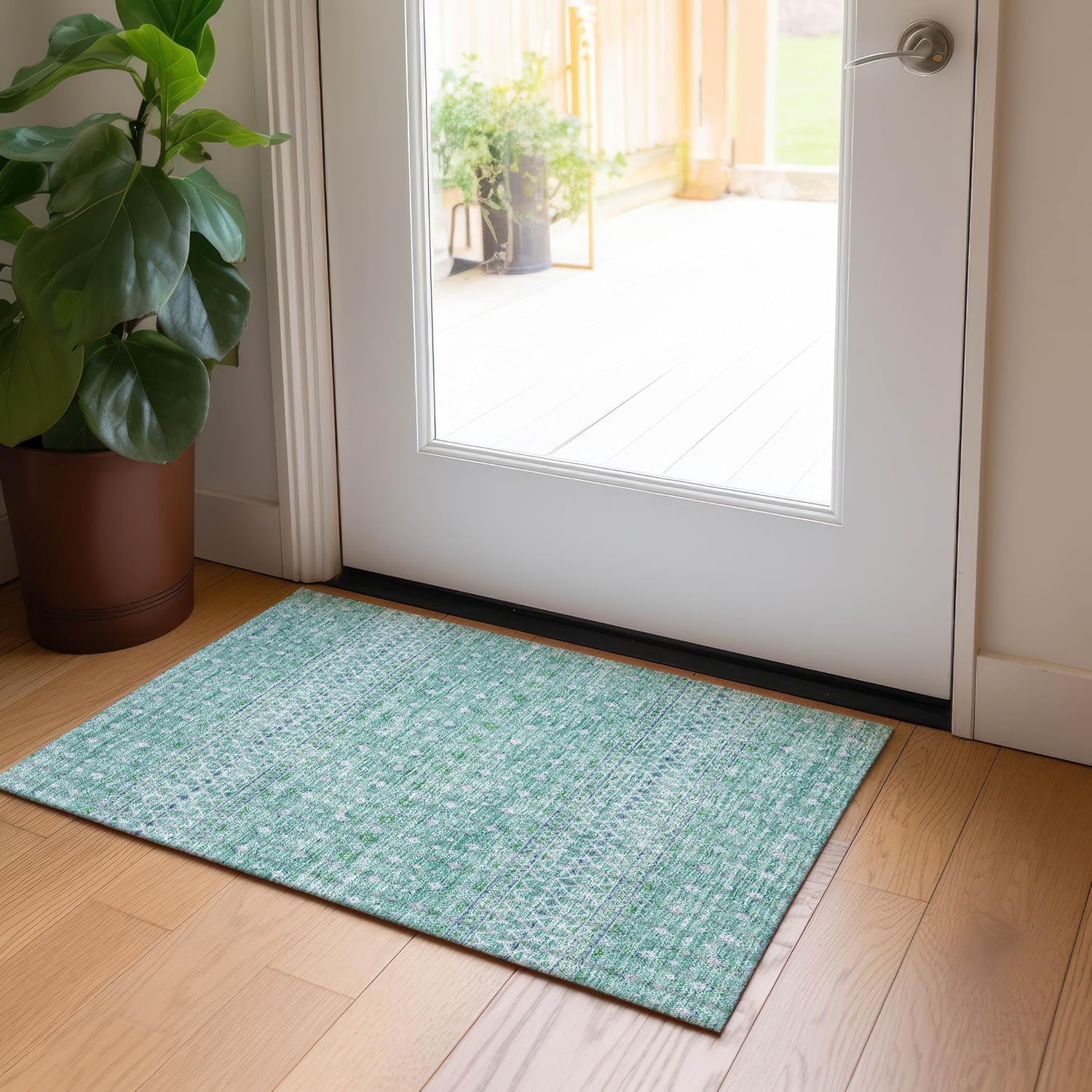 Addison Rugs Chantille ACN709 Aqua 1'8" x 2'6" Indoor Outdoor Area Rug, Easy Clean, Machine Washable, Non Shedding, Bedroom, Entry, Living Room, Dining Room, Kitchen, Patio Rug