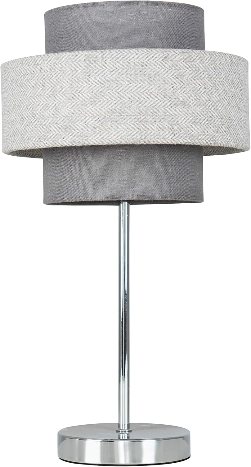Modern Polished Chrome Touch Bedside Table Lamp with a Dark Grey