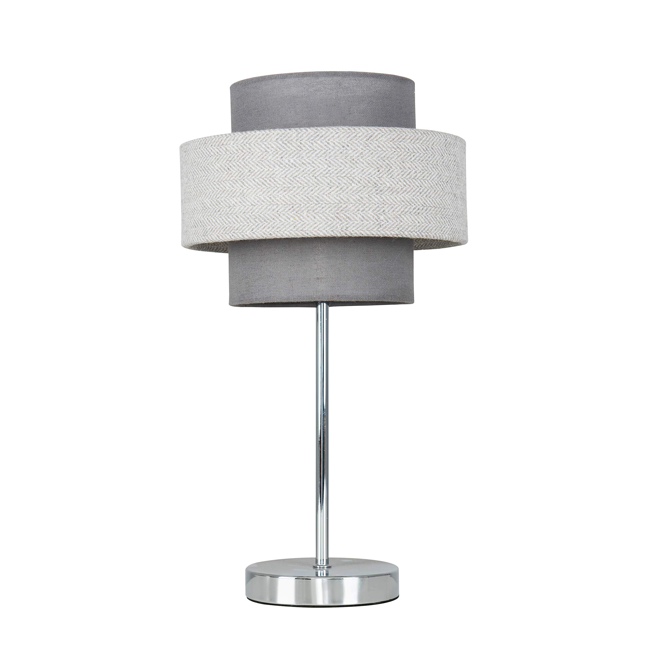 Minisun Single Dark Grey | Modern Polished Chrome Touch Table Lamp With A Grey Herringbone Shade | Table Lamps, Home Décor & Improvement Essential | Includes 5W Led Bulb [3000K Warm White]