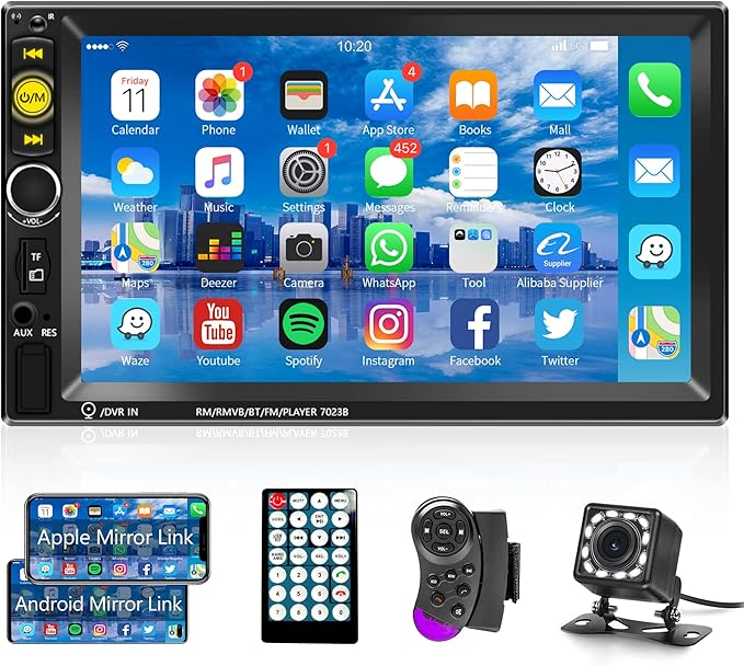 Rimoody Double Din Car Stereo 7 Inch Touch Screen Car Radio Bluetooth Handsfree FM Radio Mirror