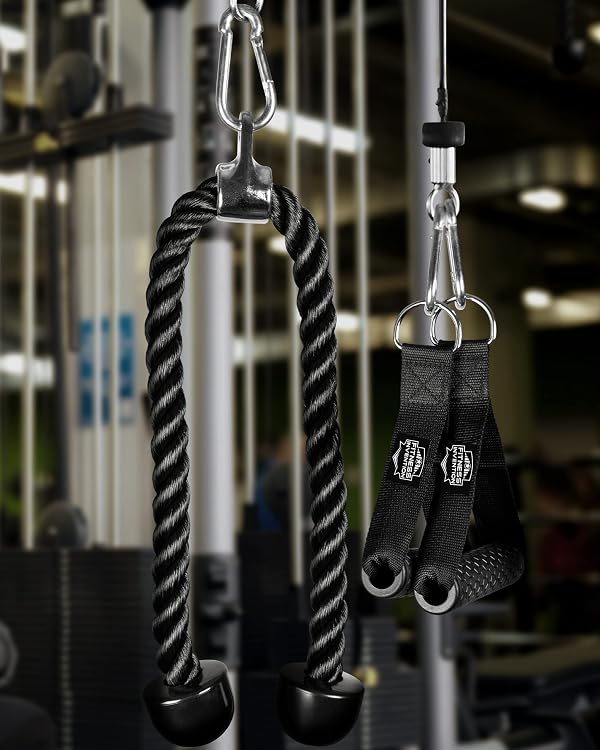 Fitness Invention Tricep Rope Cable Attachment 35" - Cable Machine Handles 2X - Carabiner Clips 3X - Tricep Pull Down Rope for Gym by Fitness Invention - Image 4