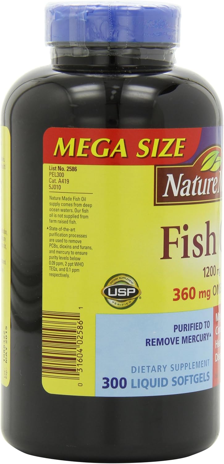 Nature Made 1200mg of Fish Oil, 2400 per Serving, 360mg of Omega-3, 300 Softgels, 300 Count (Pack of 1)