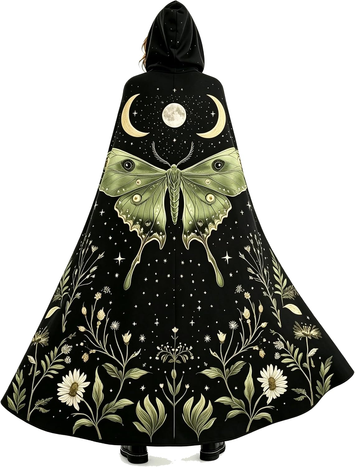 Women Gothic Hooded Long Cloak Medieval Witchy Halloween Cape with Pockets