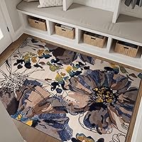 Vista 26 de Rugshop Alfombra de área con flores grandes, moderna, antiderrapante (antideslizante), para pasillo, de 2 x 10 pies, gris-azulado
