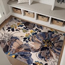 Rugshop Bright Flowers Non-Slip Living Room Bedroom Area Rug Cream 4 x 6