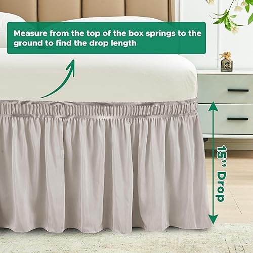 Vista 255 de Biscaynebay - Faldón envolvente matrimonial y matrimonial XL de 15 pulgadas, con volantes, elástico, ajustable, gris plateado, resistente a las Gris