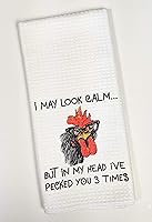 Vista 6 de I May Look Calm But In My Head I've Pecked You 3 Times Funny Gift Angry Rooster Chicken - Waffle Weave Kitchen Towel Farmhouse Decor, White
