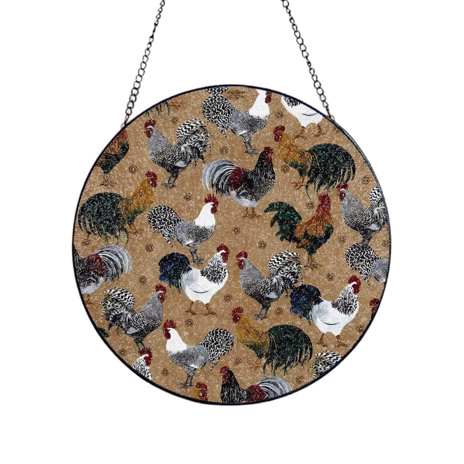 Phayah Rooster And Chicken Print Print Glass Window Hanging Sun Catchers Suncatcher Decor For Birthday For Home Garden Porch 4in（10cm）