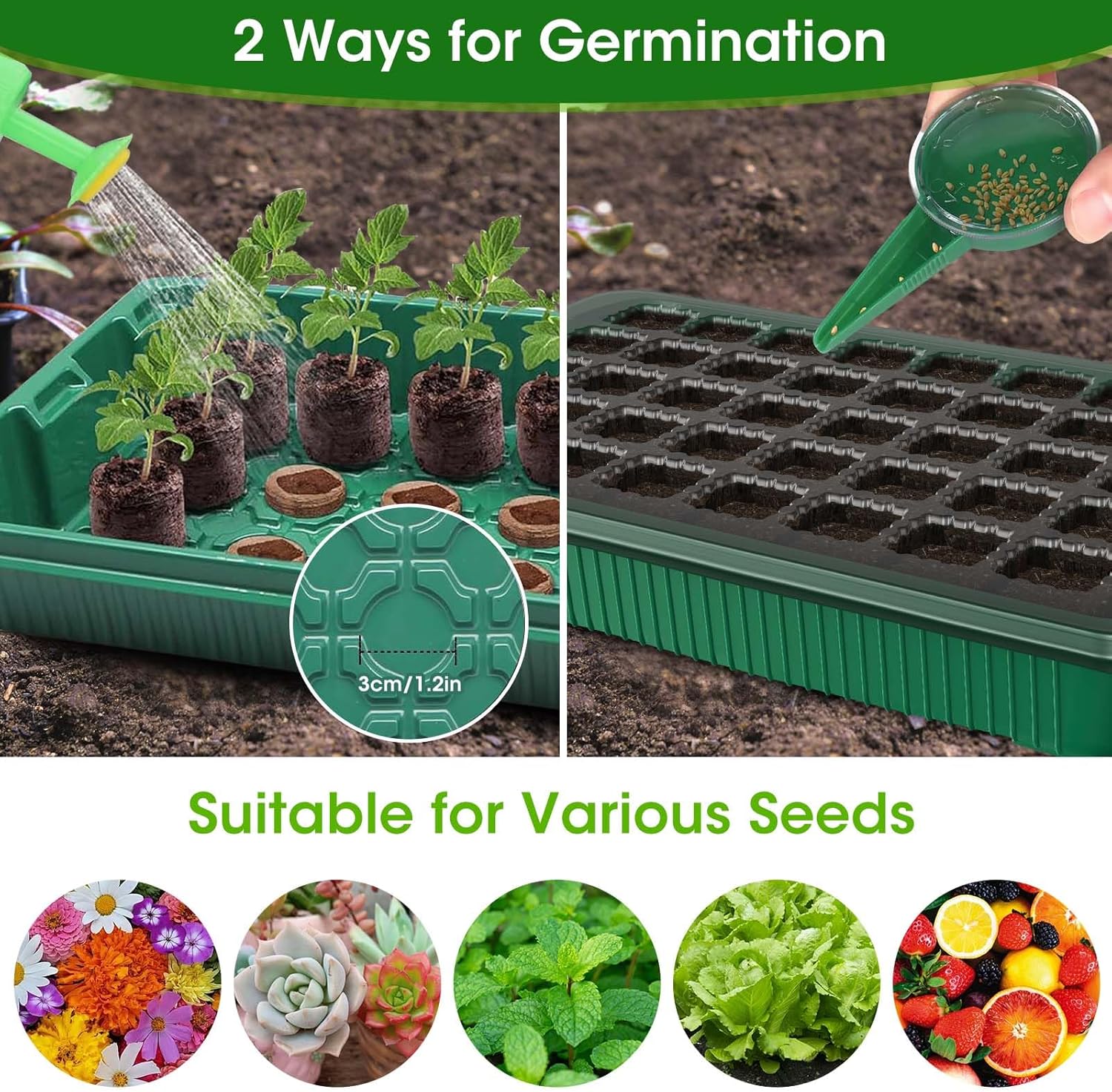 MQUPIN 80-Cell Seed Starter Tray with Grow Light, 2-Pack Adjustable Brightness Seed Starter Kit with Humidity Dome,Smart Timer,Watering Sprayer,Seeder,Plant Germination Kit for Seeds Growing