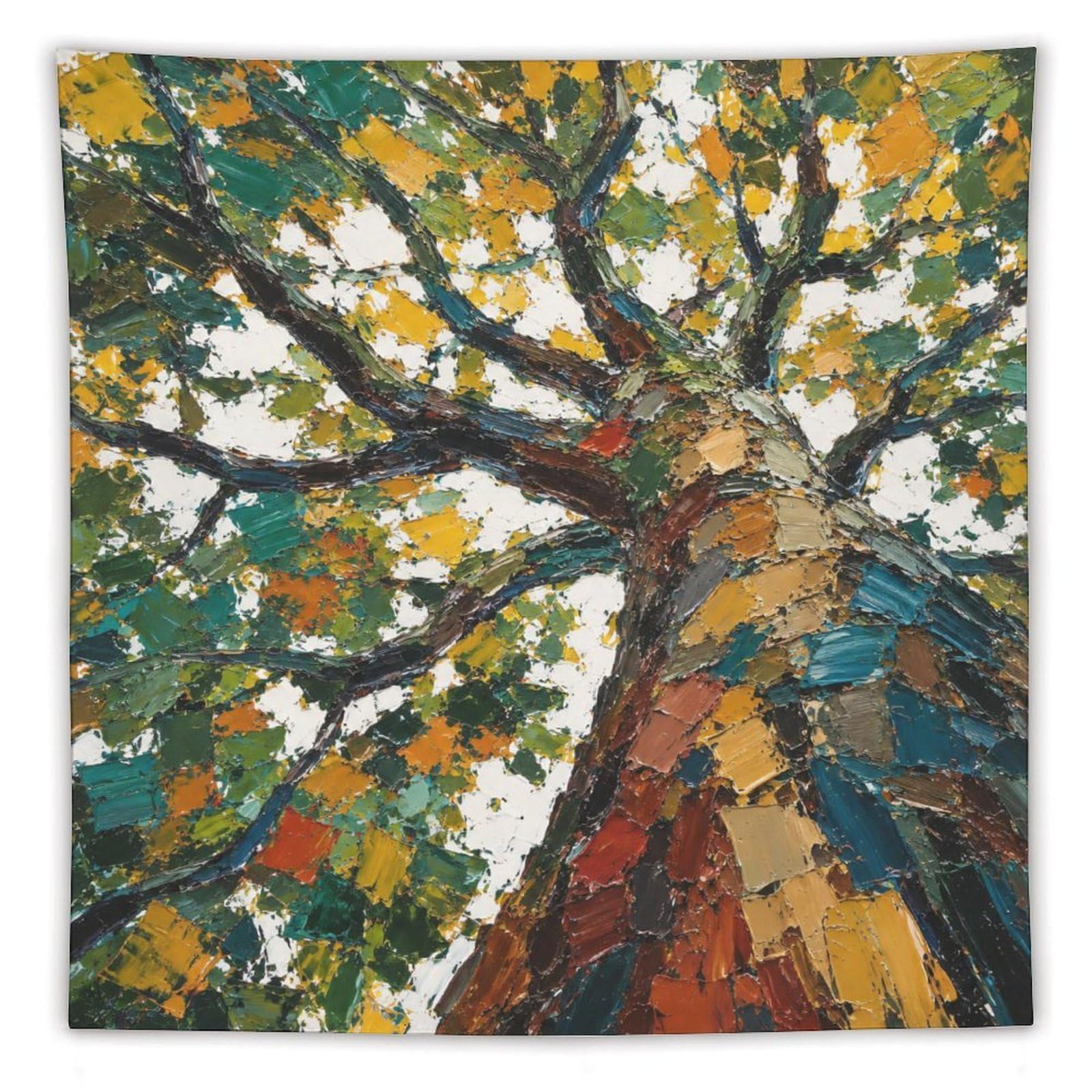 W7C8U2X3 Autumn Dot Tree Wall Tapestry, Impressionist, Pointillist Art