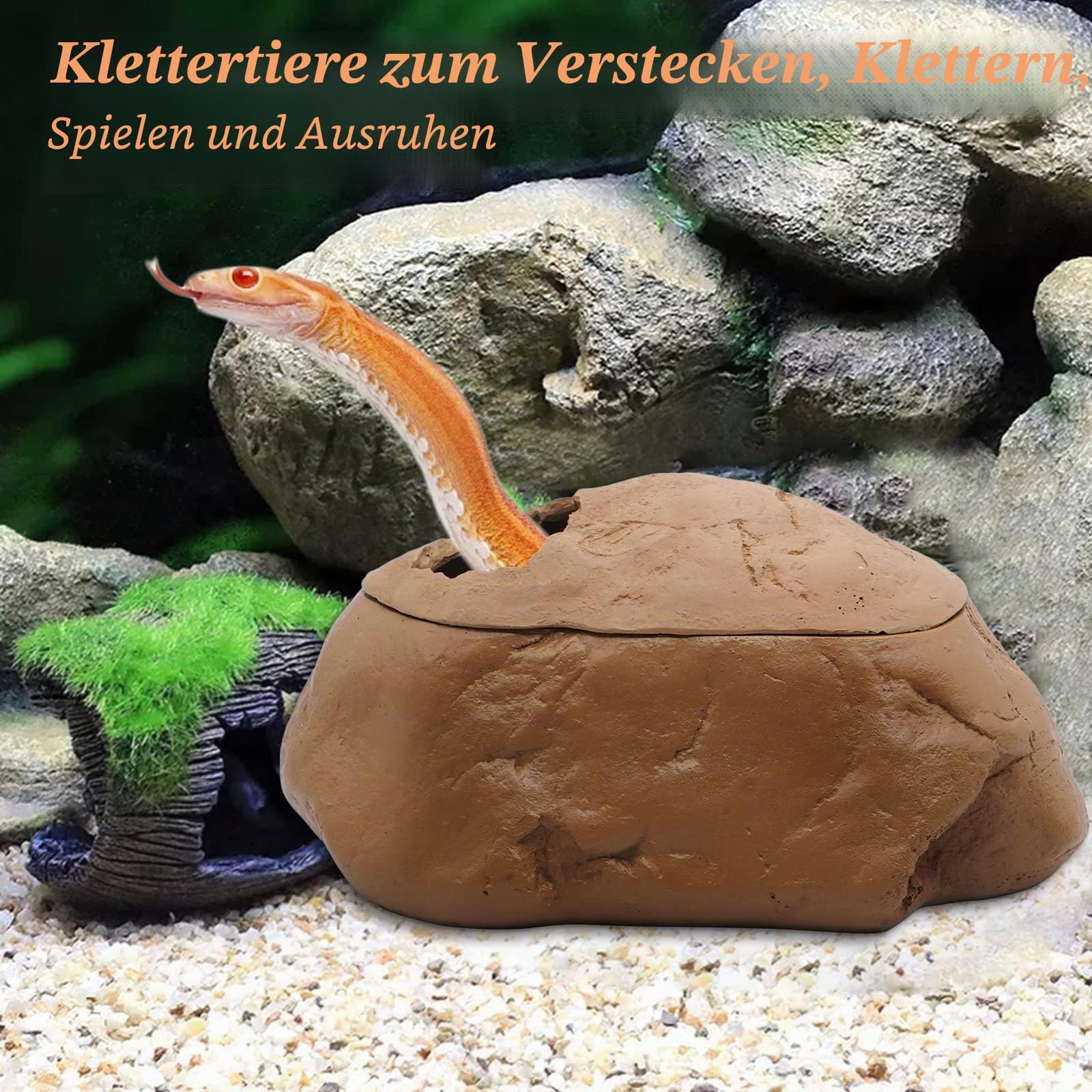 Schlangenhöhle für Gecko-Haarausfall, Natürliche Rock-Optik, Versteck für Reptilien, Eierlegeunterstände, geeignet für Ballpython, Maisschlange, grüne Schlange und Gecko, L Größe