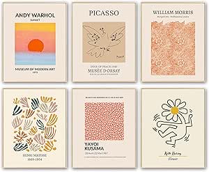Amazon.com: Retro Room Decor for Aesthetic Bedroom, Set of 6 Abstract ...