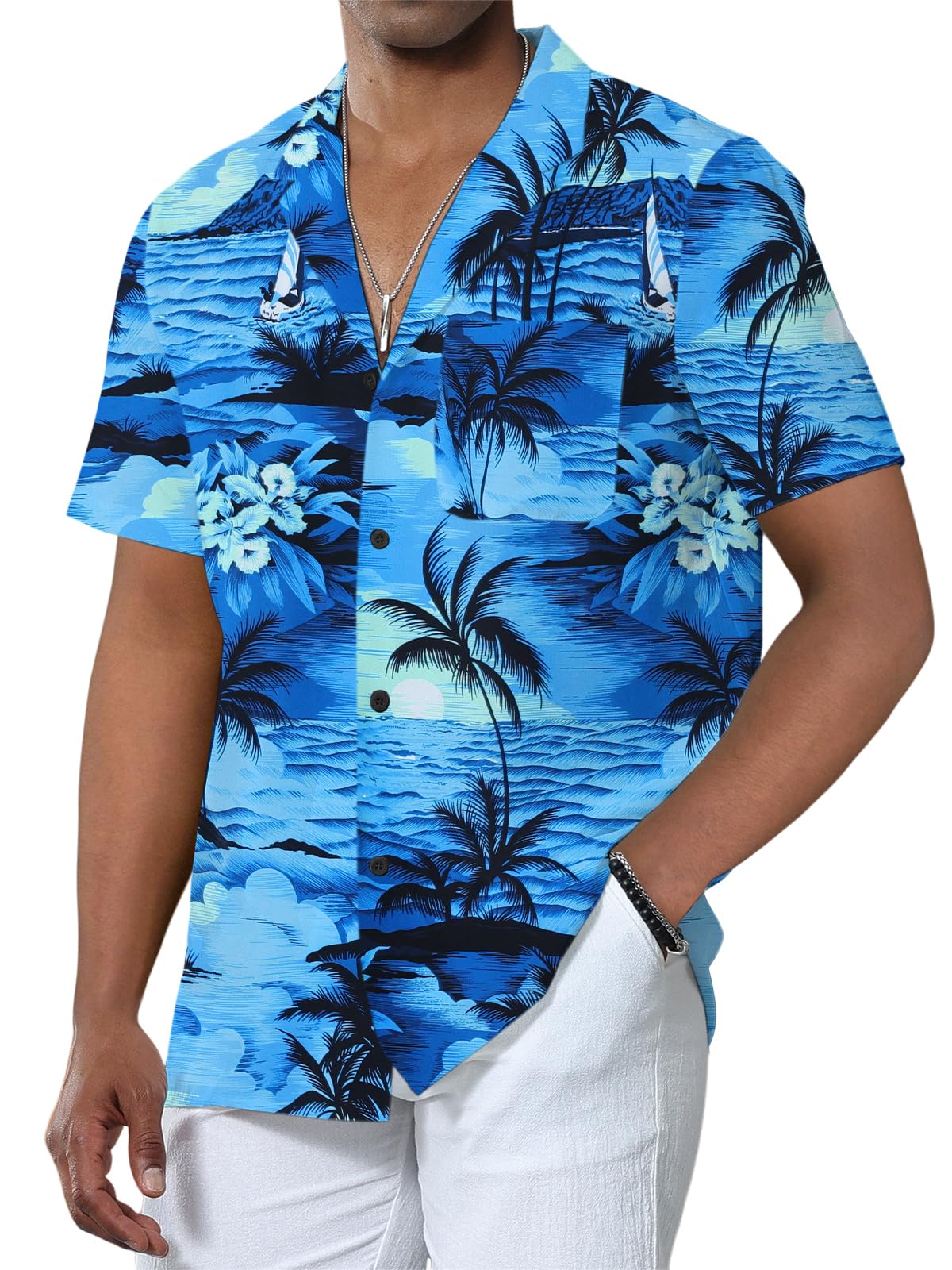 Anbech Hawaiian Shirt for Men Short Sleeve Tropical Holiday Beach Button Down Shirts with Pocket