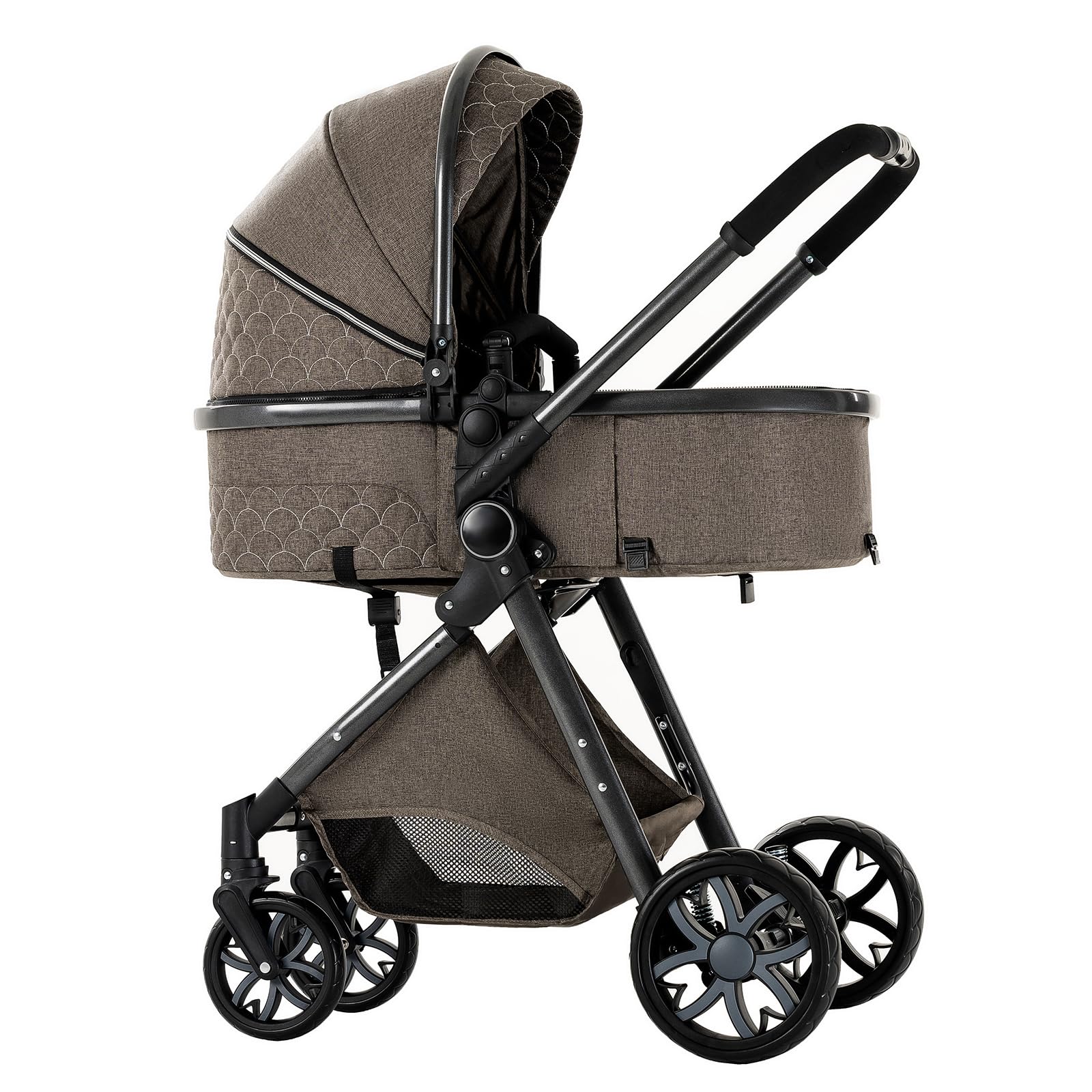 MoLi Passeggino Trio, Passeggino 3 in 1 con Doppia Modalità Push Reversibile, Trio Passeggino Neonati con Grande Navicella, Carrozzina per Neonati in Alluminio Pieghevole (225 Chocolate)