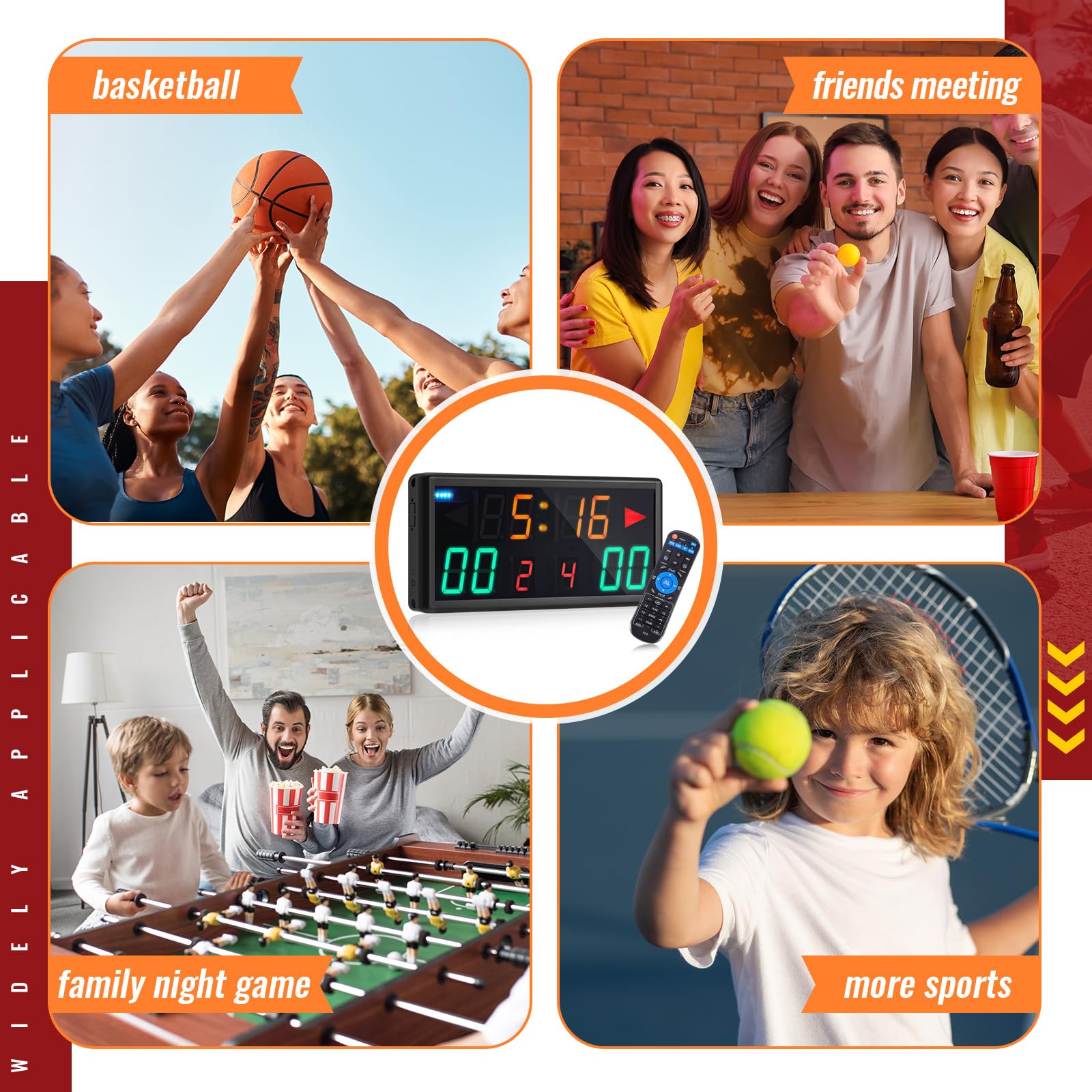 Tellegloww Electronic Basketball Scoreboard Portable Digital Scoreboard with Remote Tabletop LED Score Keeper with Timer Clock for Volleyball Baseball Table Tennis Indoor Sports Games - Image 6