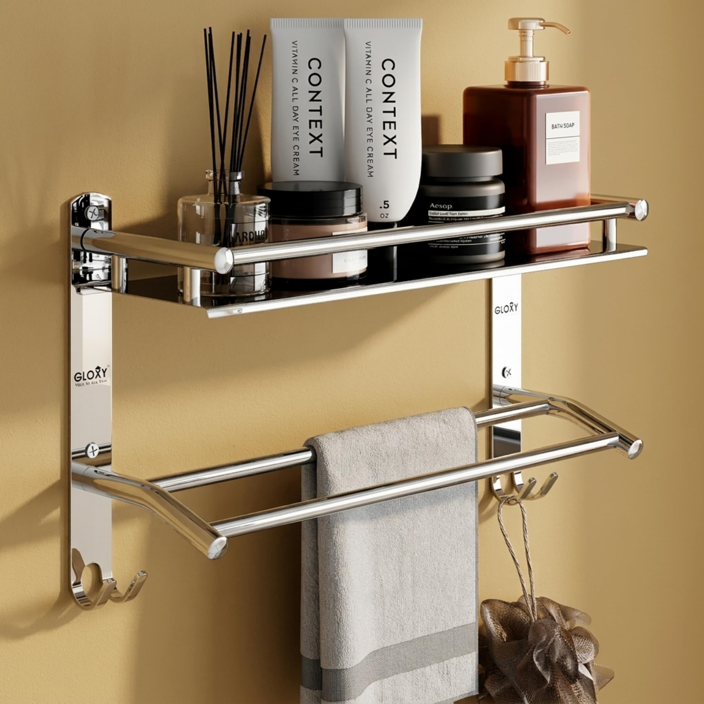 Gloxy Bathroom Accessories Set Towel Rack for Bathroom 15 Inch - Bathroom Towel Hanger for Wall - Towel Stand for Bathroom - Towel Holder in Bathroom, Kithcen, Hotels, Etc.(Chrome Finish 1pc)-image-4