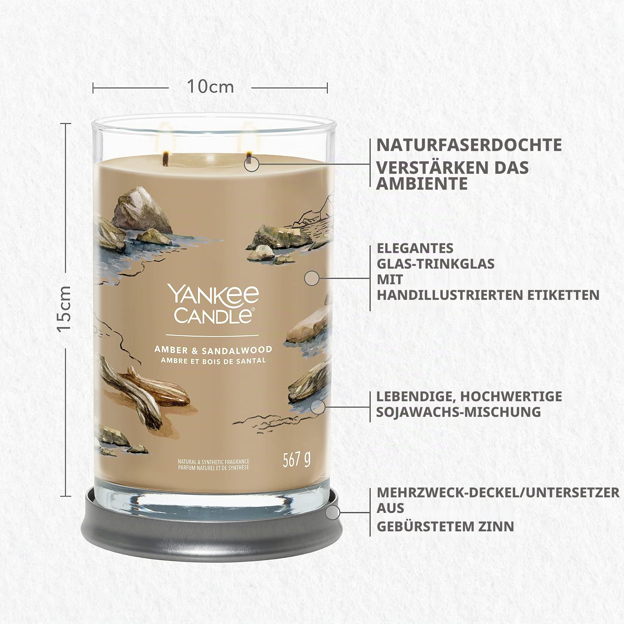 Yankee Candle Signature Duftkerze | große Tumbler-Kerze mit langer Brenndauer „Amber & Sandalwood“ | Soja-Wachs-Mix | Perfekte Geschenke für Frauen