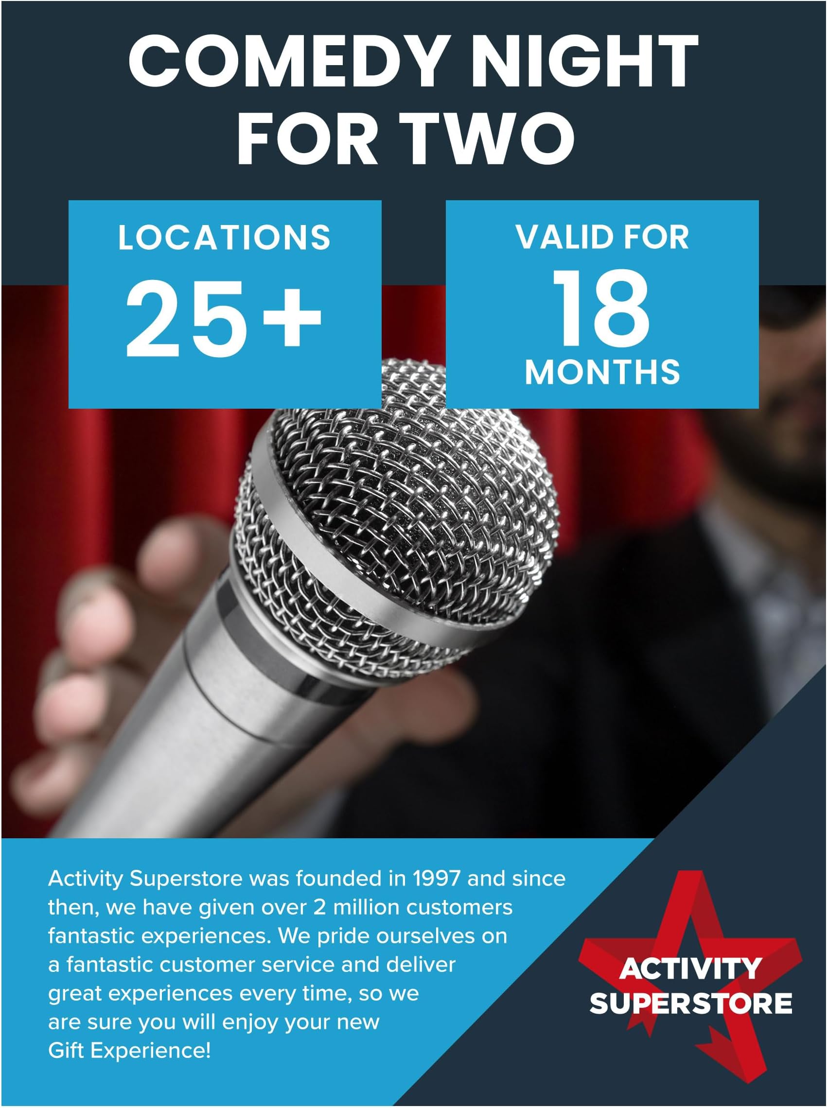 Activity Superstore Comedy Night For Two - Experience Vouchers, Available at 25 Locations, Perfect for Birthday or Retirement Gifts