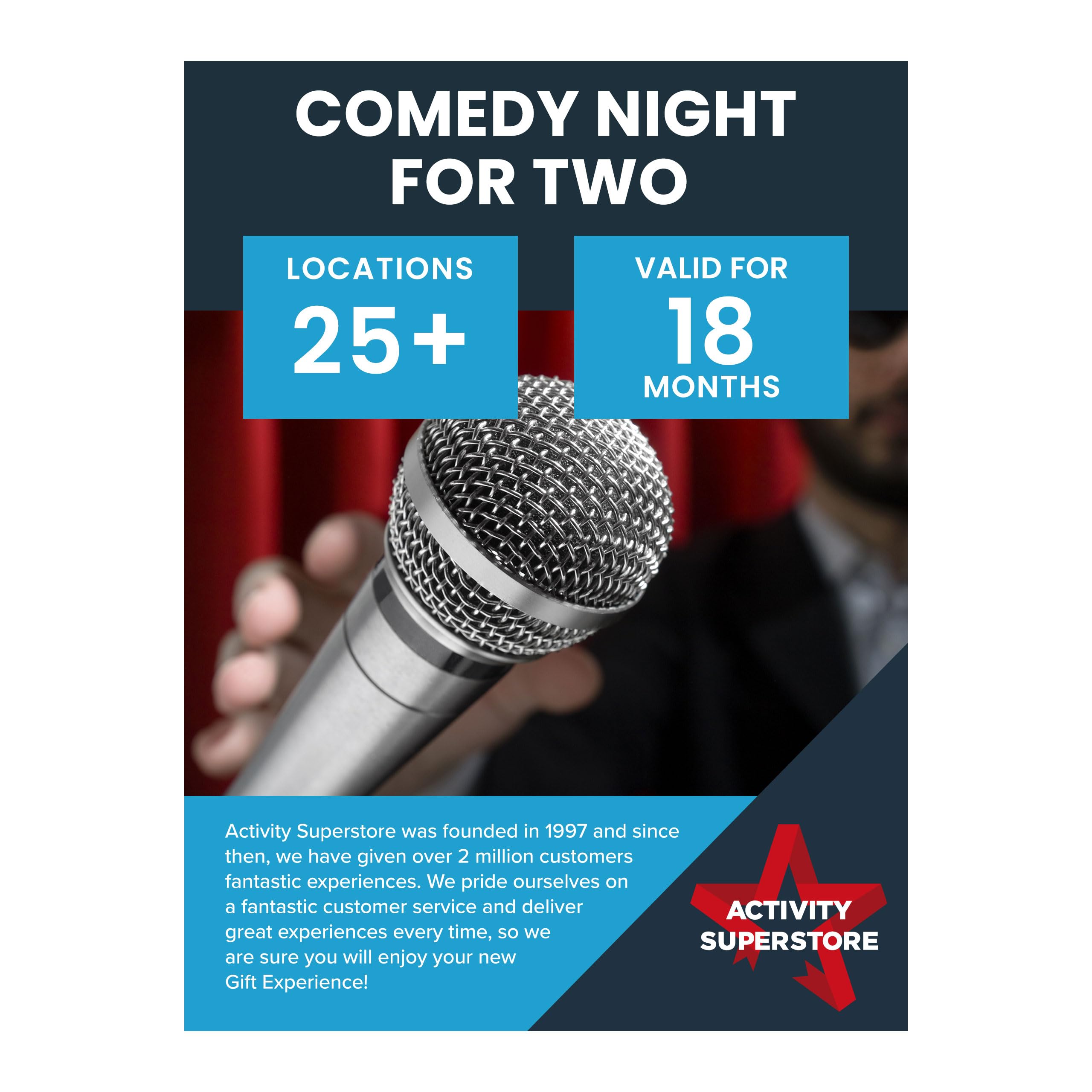 Activity Superstore Comedy Night For Two Gift Experience Voucher, Available at 25 Locations, Comedy Gifts, Funny Gifts, Birthday Gifts, Retirement Gifts