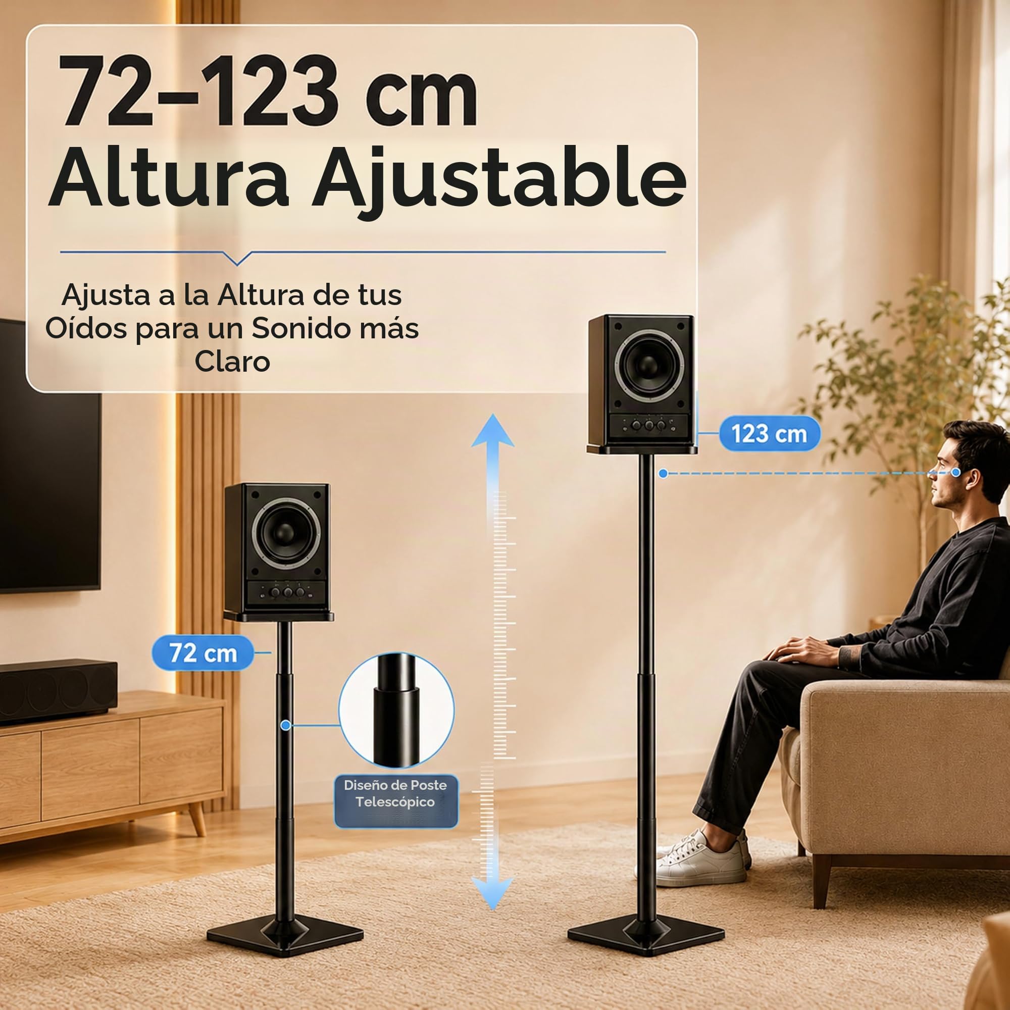 Soportes para altavoces, juego de 2 soportes universales de suelo para altavoces de sonido envolvente, altura ajustable, capacidad de 25 kg cada uno, sistema de organización de cables, antideslizantes