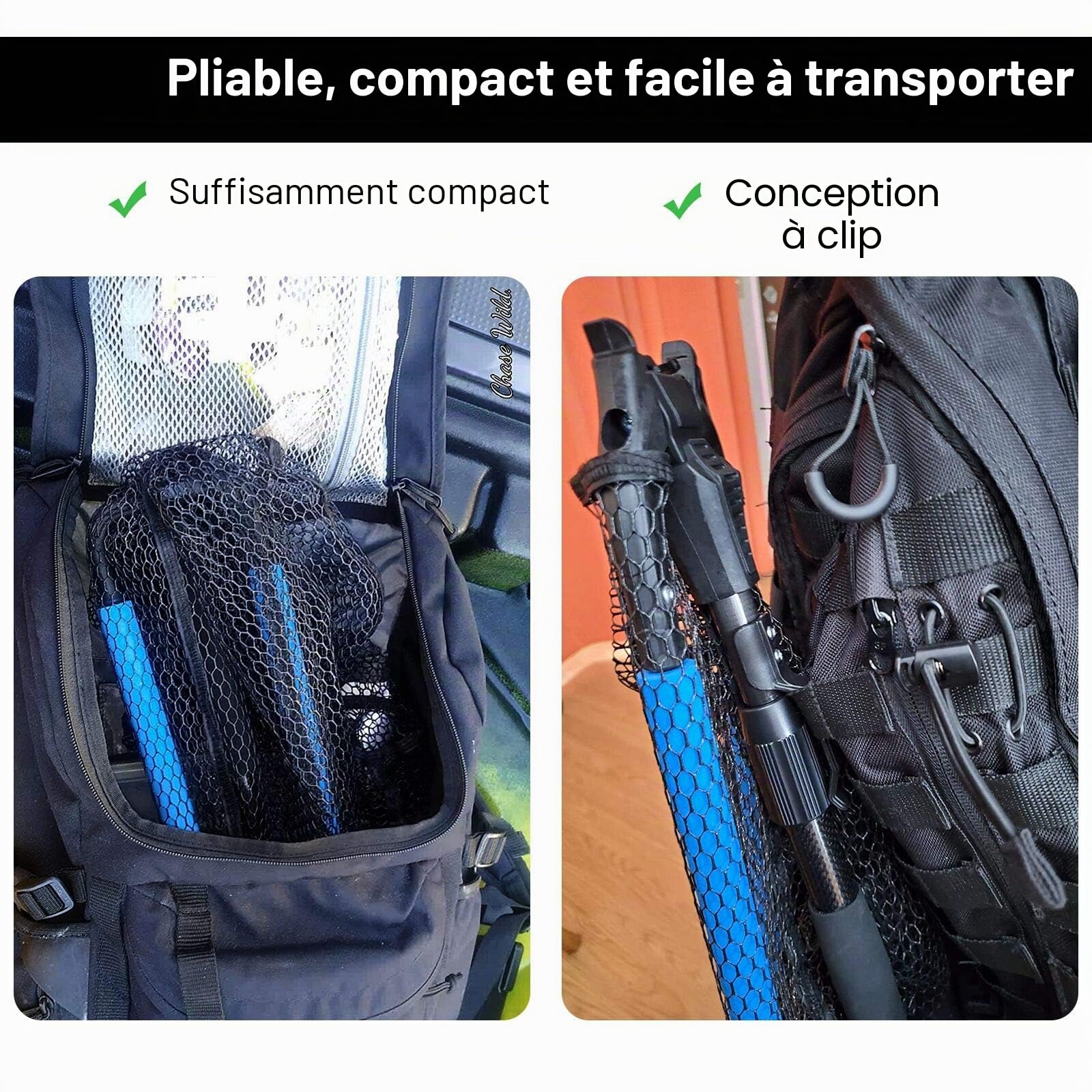 PLUSINNO Filet de pêche flottant avec revêtement en caoutchouc - Facile à attraper et à démouler - Filet de pêche télescopique pliable pour eau douce ou salée