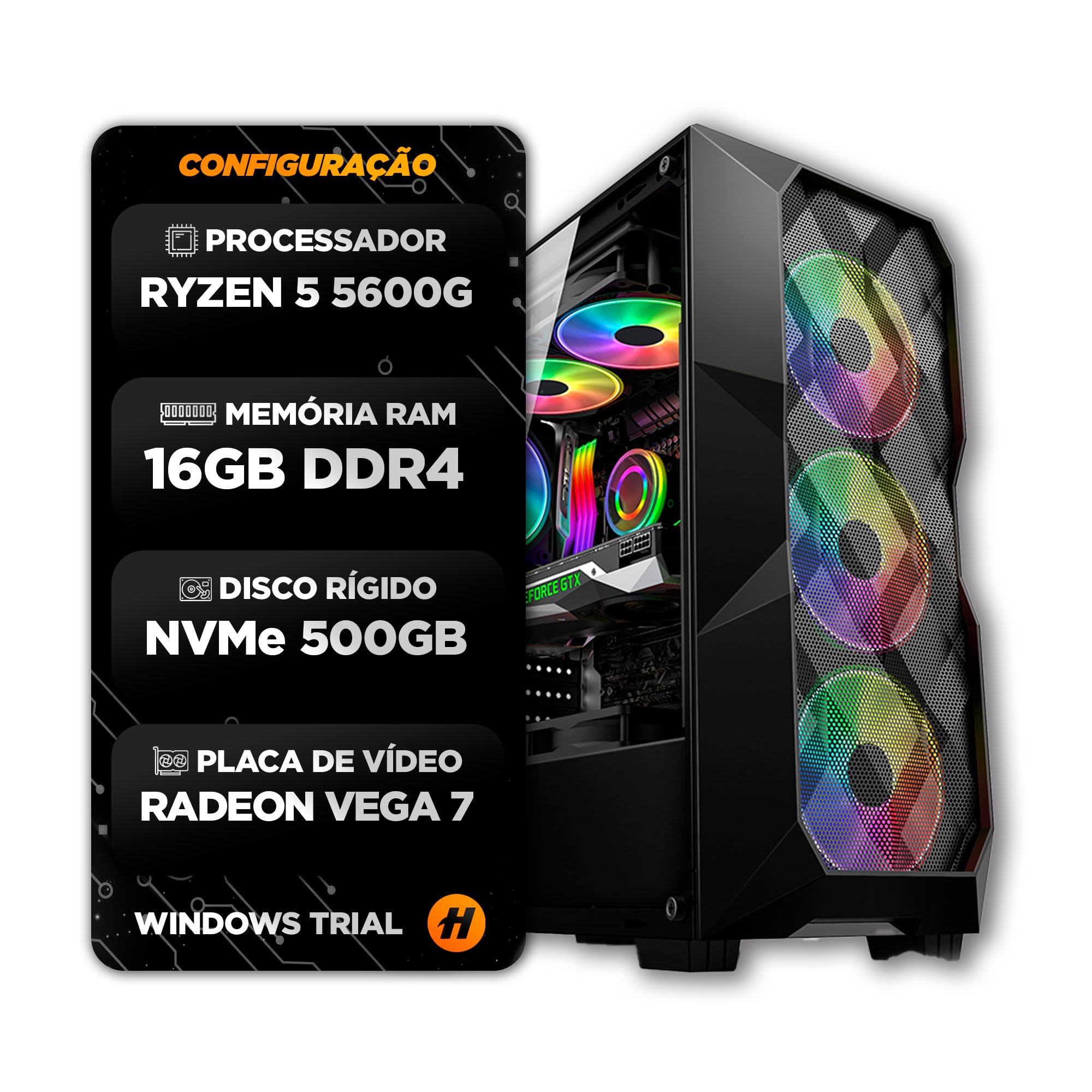 PC GAMER RYZEN 5 5600GT, 16GB DDR4 3200MHZ, SSD M.2 NVME 500GB