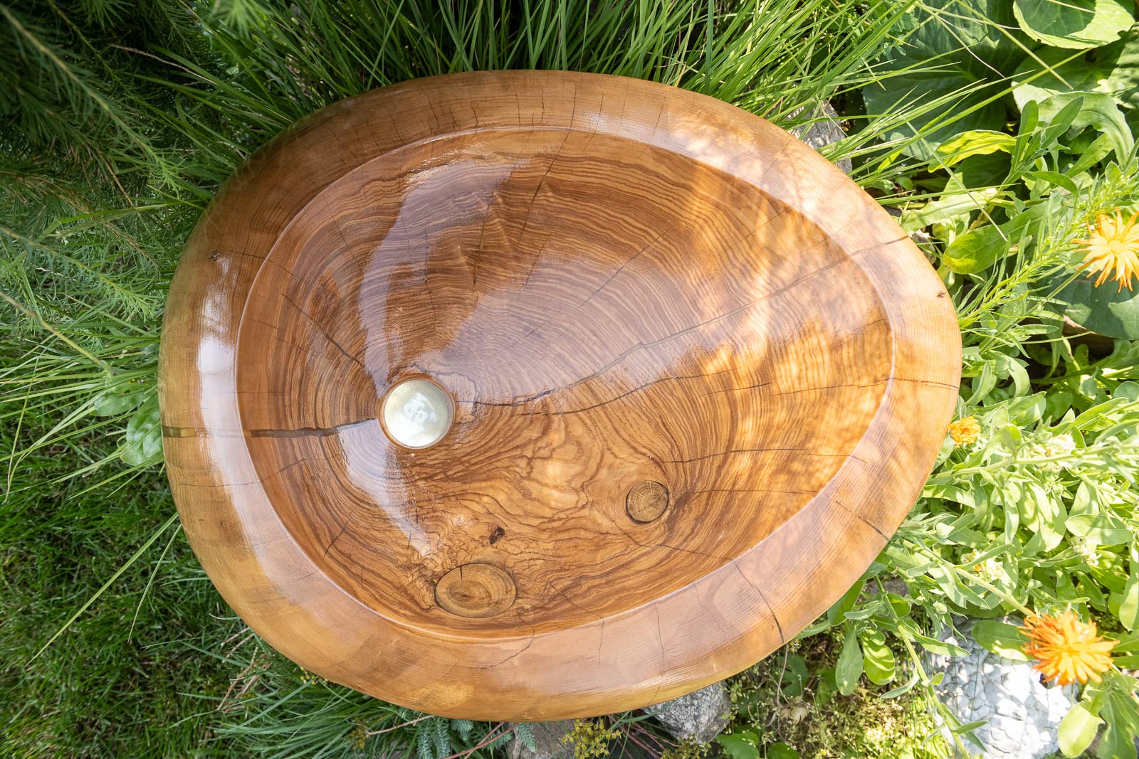 Verda Lavabo de madera natural + válvula de desagüe Click-Clack U110