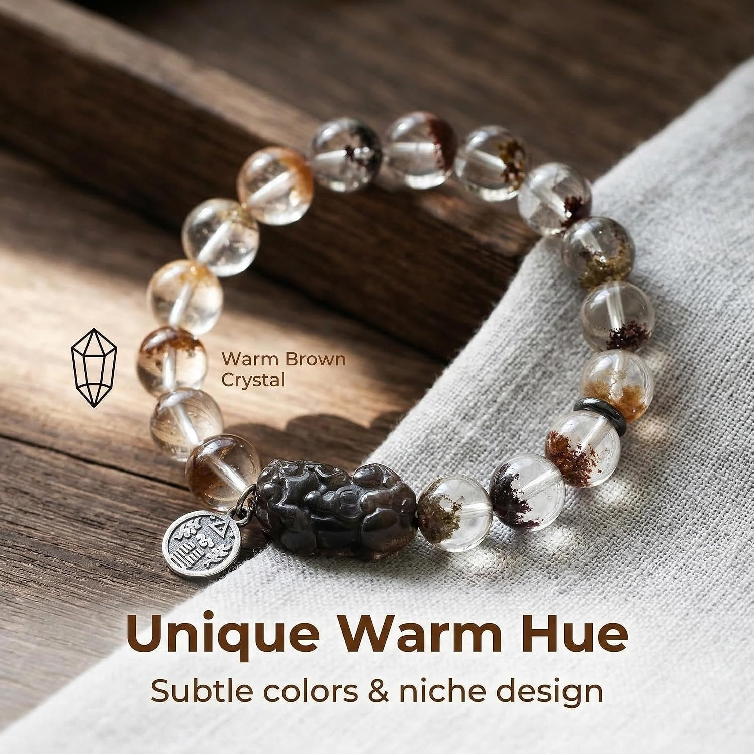 ANNIE WU Natural Garden Quartz Bracelet for Women, Black Obsidian Pi Xiu Crystal Beaded Bracelet with 925 Sterling Silver Pendant, Stretch Healing Crystal Jewelry Gift for Mom... - Image 3