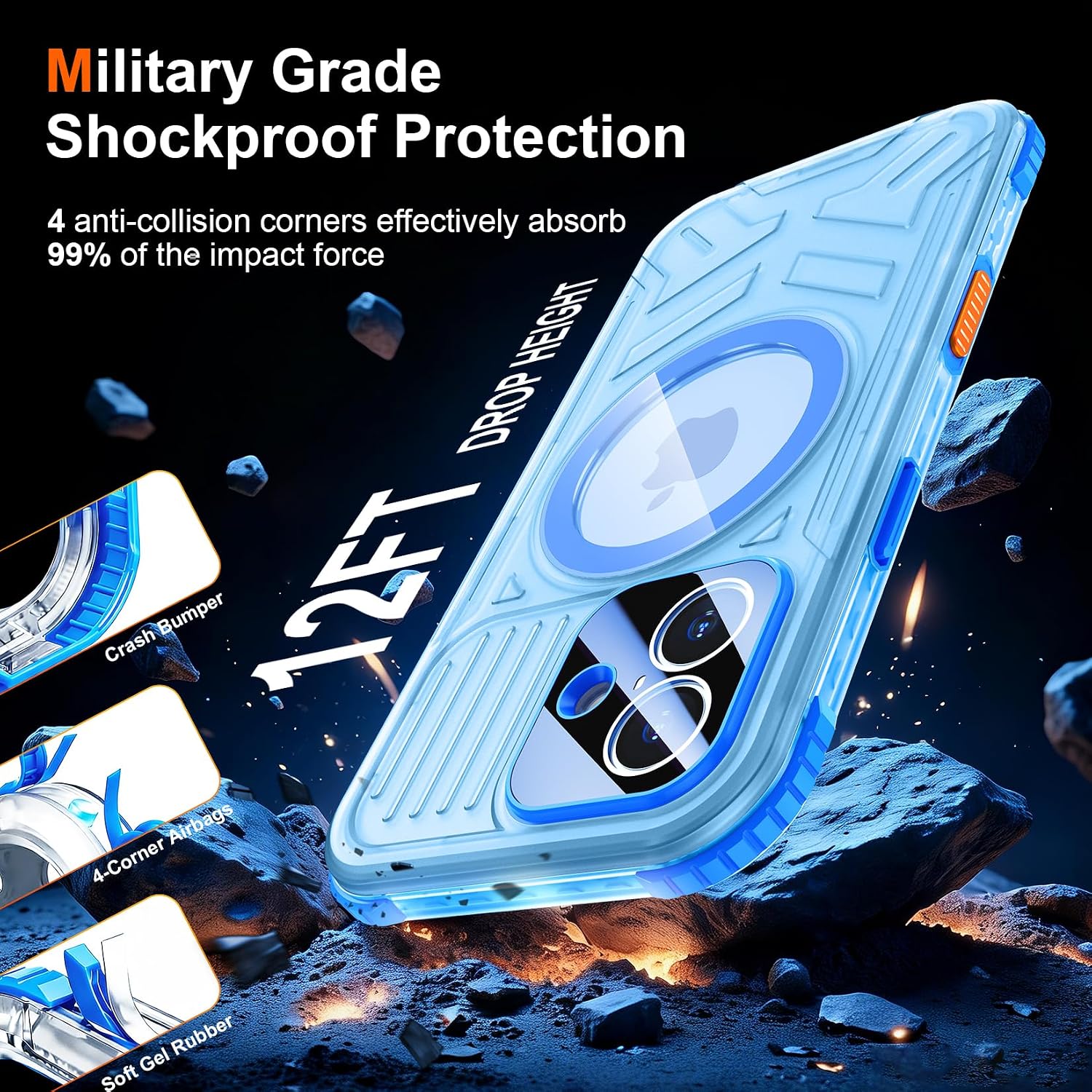 SPIDERCASE Magnetic for iPhone 17 Case Waterproof,[Built-in Screen & Camera Protector] [IP68 Underwater] 12FT Military Shockproof, Dustproof, Anti-Scratched Phone Case,Blue/Clear
