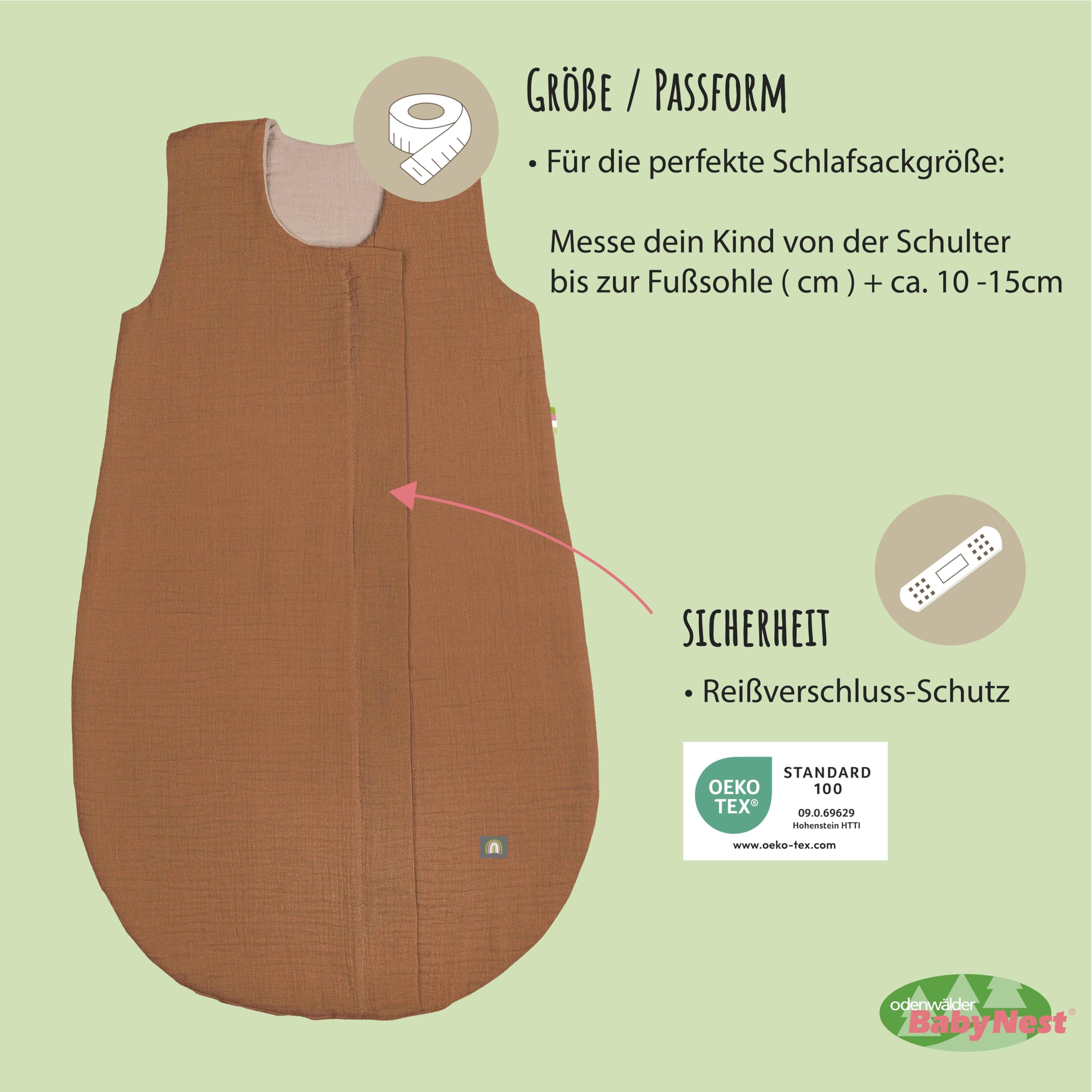 Odenwälder Baby Musselin-Schlafsack | Sommerschlafsack 0,5 TOG | Sommer Schlafsack | atmungsaktiv & pflegeleicht | Baby-Schlafsack mit Mittelreißverschluss