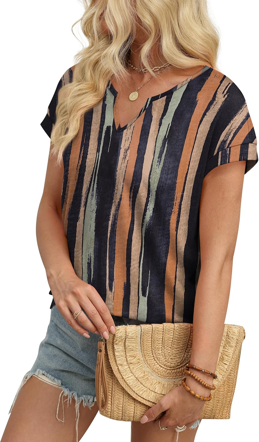 WIHOLL Womens Summer Tops Cap Short Sleeve Shirts V Neck Tshirts Spring Blouses Beach Vacation Clothes - Image 4